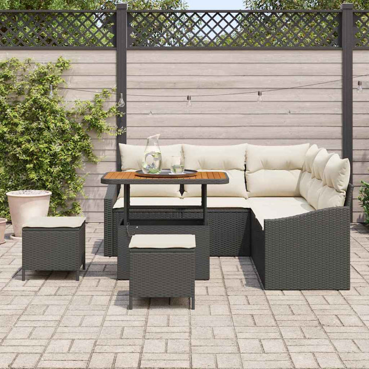 Havesofa Sæt 8 stk. 7-Antal sæder Sort Poly rattan