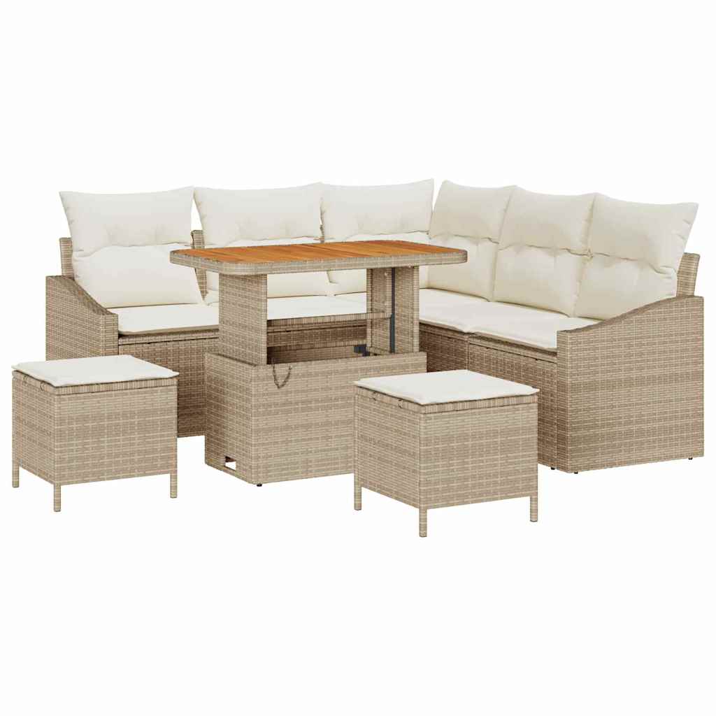Havesofa Sæt 8 stk. 7-Antal sæder Beige Poly rattan