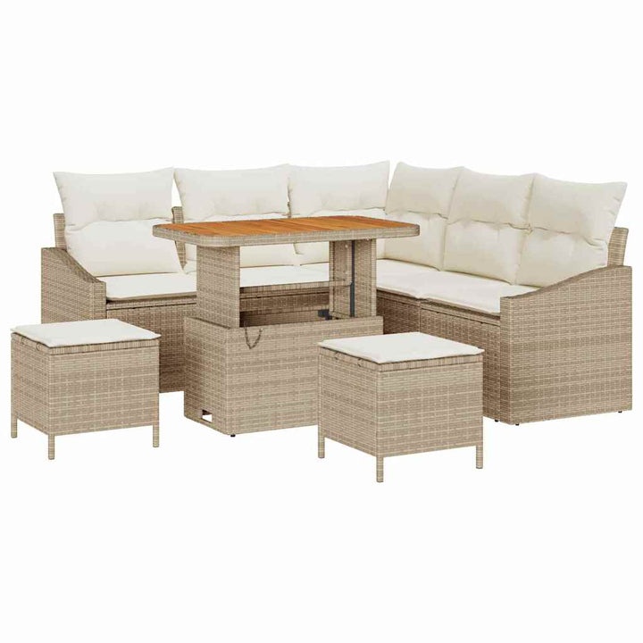 Havesofa Sæt 8 stk. 7-Antal sæder Beige Poly rattan
