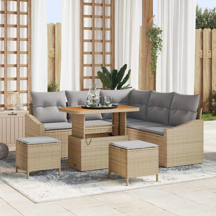 Havesofa Sæt 8 stk. 7-Antal sæder Beige Poly rattan