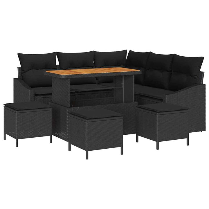Havesofa Sæt med pude med opbevaring 9 pcs Sort Poly rattan