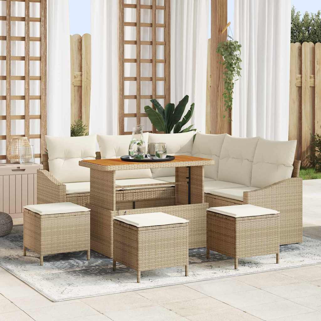 Havesofa Sæt 9 stk. 8-Antal sæder Beige Poly rattan