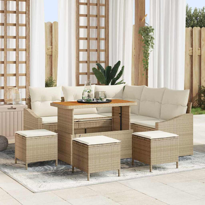 Havesofa Sæt 9 stk. 8-Antal sæder Beige Poly rattan
