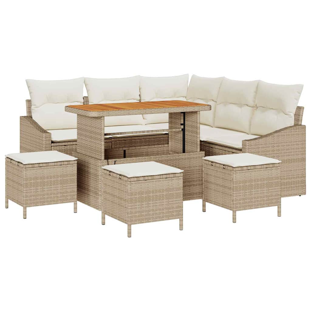 Havesofa Sæt 9 stk. 8-Antal sæder Beige Poly rattan