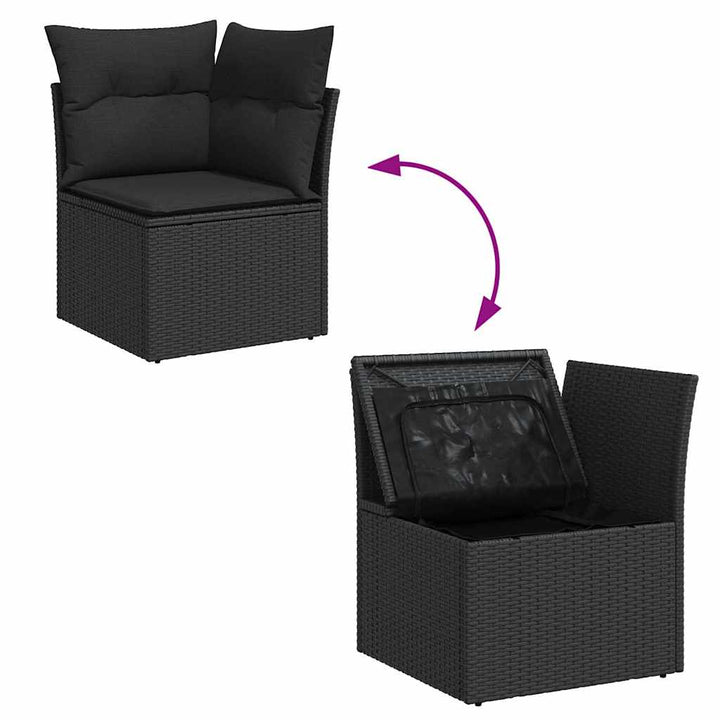 Havesofa Sæt 9 stk. 7-Antal sæder Sort Poly rattan