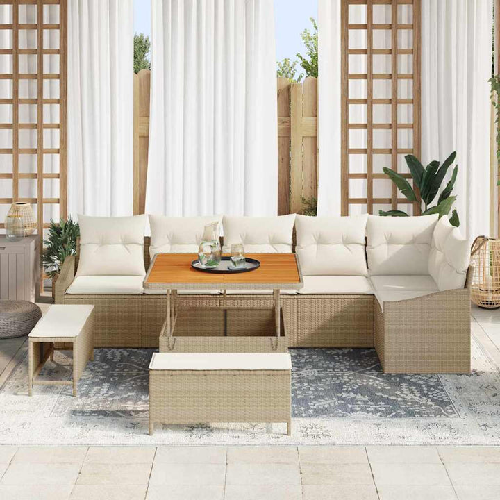 Havesofa Sæt 9 stk. 7-Antal sæder Beige Poly rattan