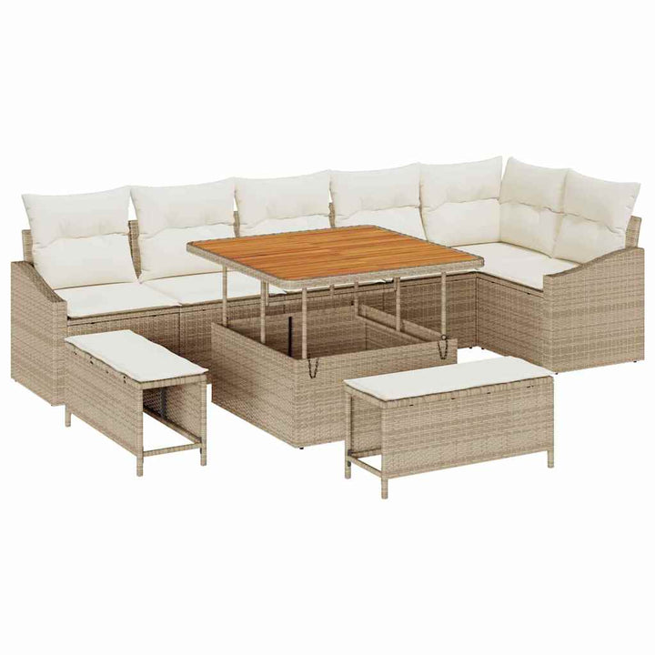Havesofa Sæt 9 stk. 7-Antal sæder Beige Poly rattan