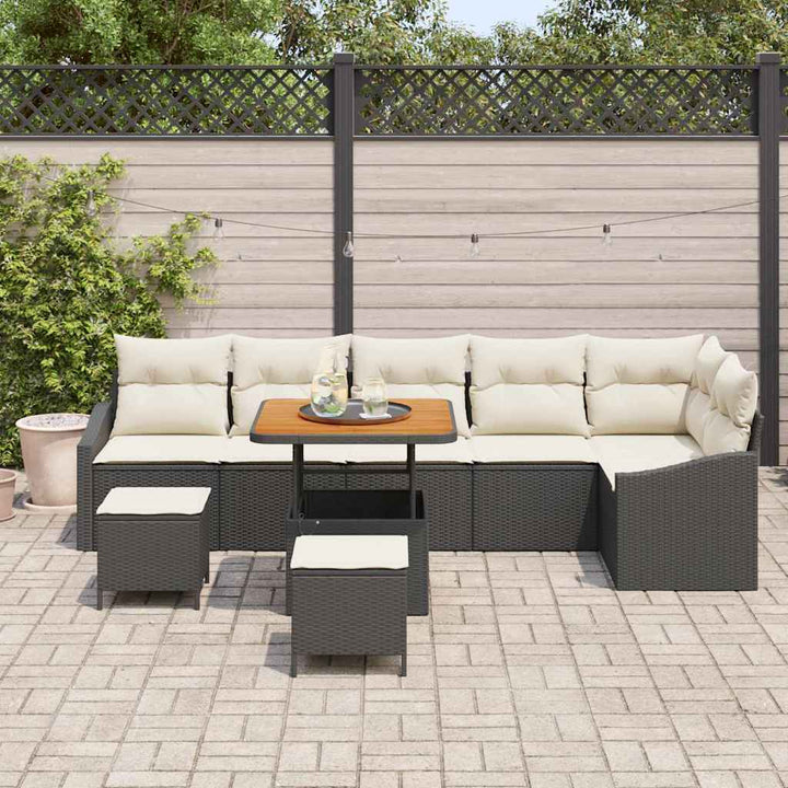 Havesofa Sæt 9 stk. 7-Antal sæder Sort Poly rattan