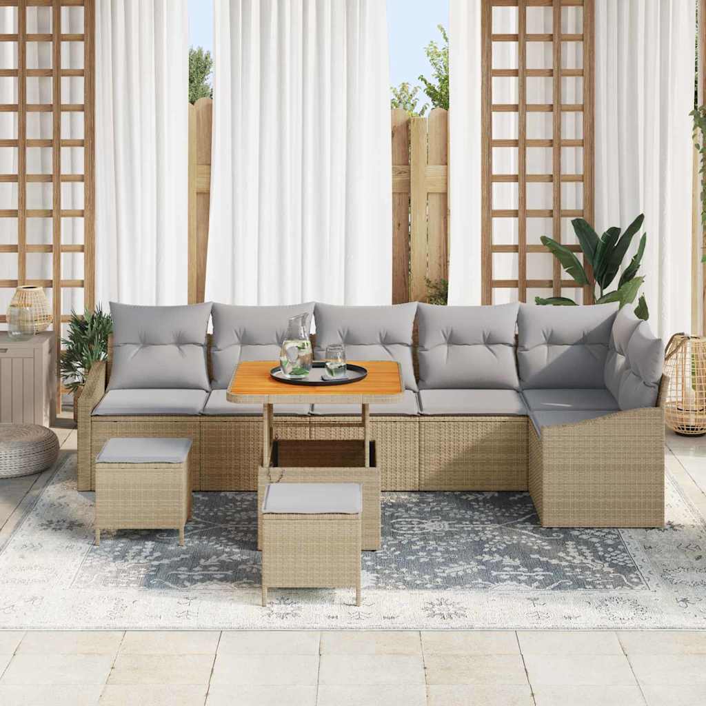 Havesofa Sæt 9 stk. 7-Antal sæder Beige Poly rattan
