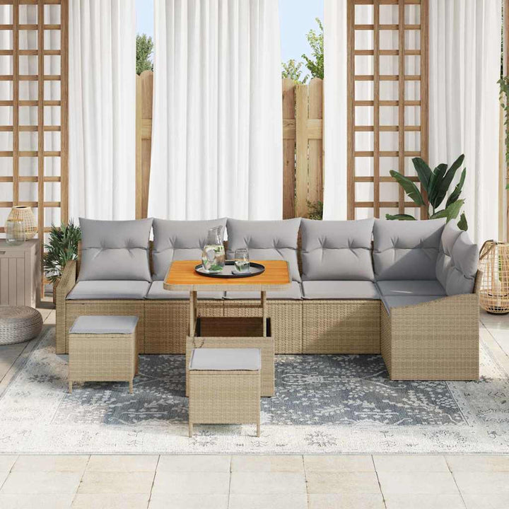 Havesofa Sæt 9 stk. 7-Antal sæder Beige Poly rattan