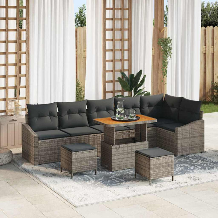 Havesofa Sæt med pude med opbevaring 9 pcs Grå Poly rattan