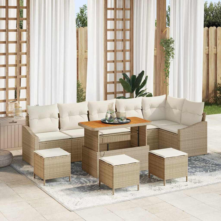 Havesofa Sæt 10 stk. 8-Antal sæder Beige Poly rattan