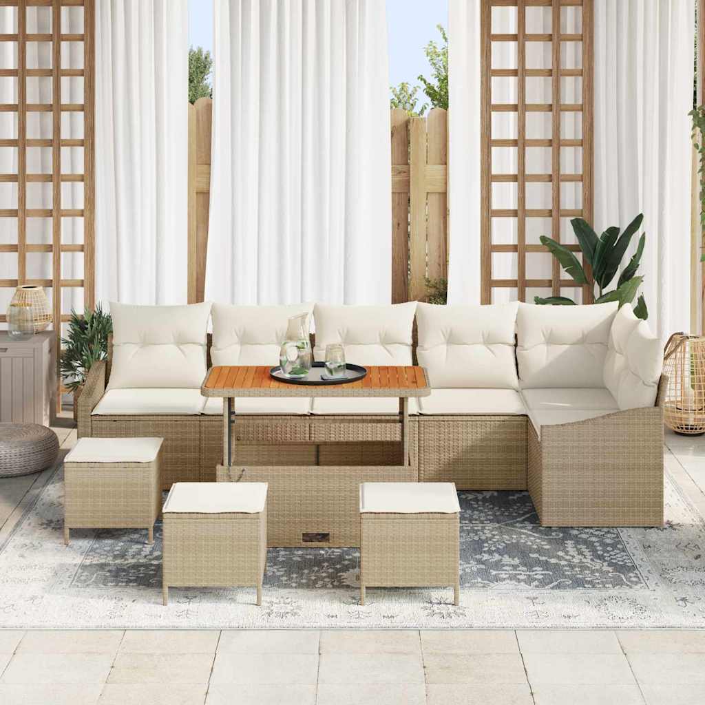 Havesofa Sæt 10 stk. 8-Antal sæder Beige Poly rattan