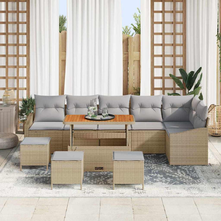 Havesofa Sæt med pude med opbevaring 10 pcs Beige Poly rattan