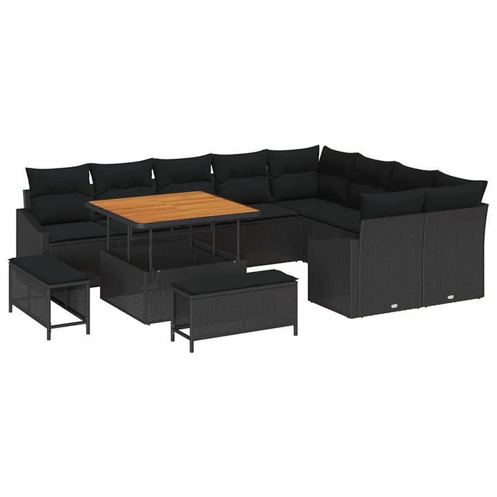 Havesofa Sæt 12 stk. 7-Antal sæder Sort Poly rattan