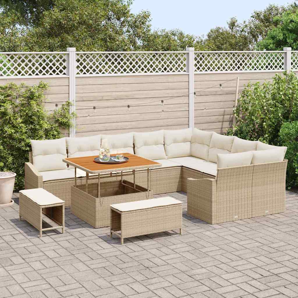Havesofa Sæt 12 stk. 7-Antal sæder Beige Poly rattan
