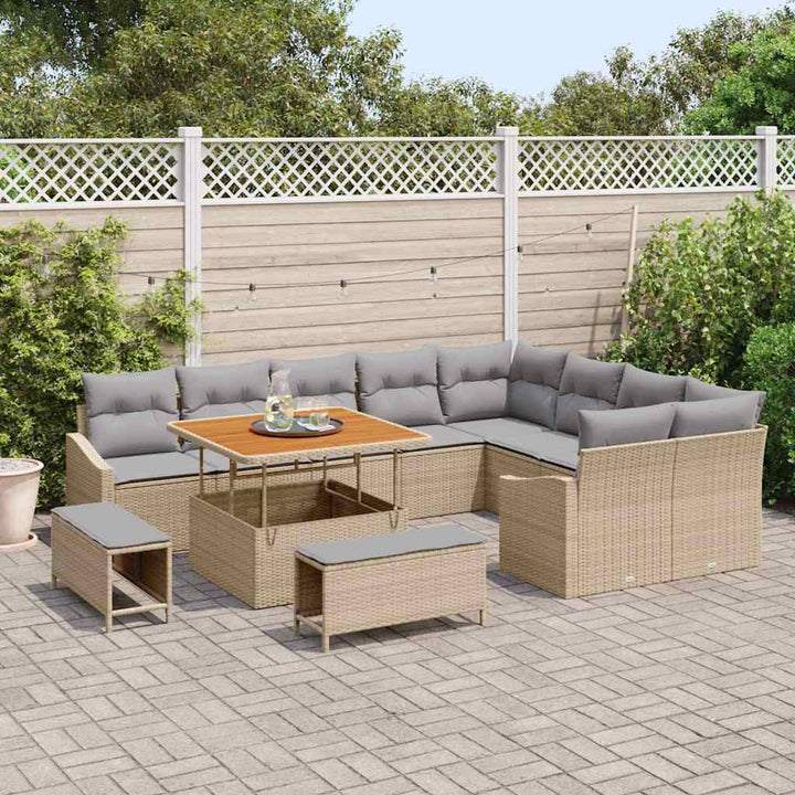 Havesofa Sæt 12 stk. 7-Antal sæder Beige Poly rattan