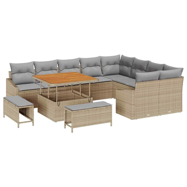 Havesofa Sæt 12 stk. 7-Antal sæder Beige Poly rattan