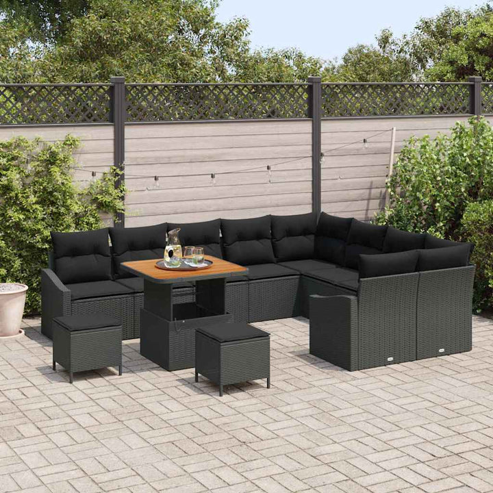 Havesofa Sæt 12 stk. 7-Antal sæder Sort Poly rattan