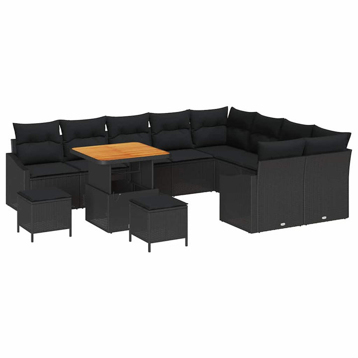 Havesofa Sæt 12 stk. 7-Antal sæder Sort Poly rattan