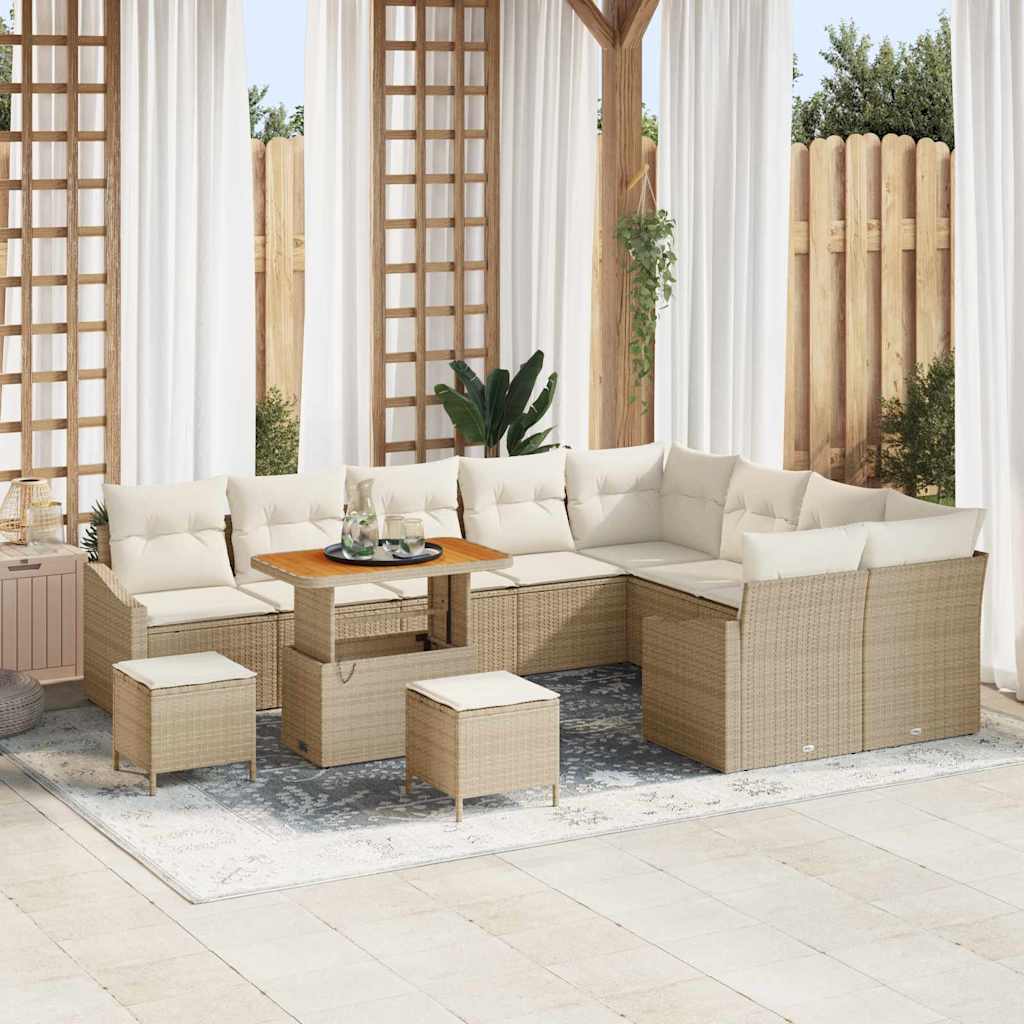 Havesofa Sæt 12 stk. 7-Antal sæder Beige Poly rattan