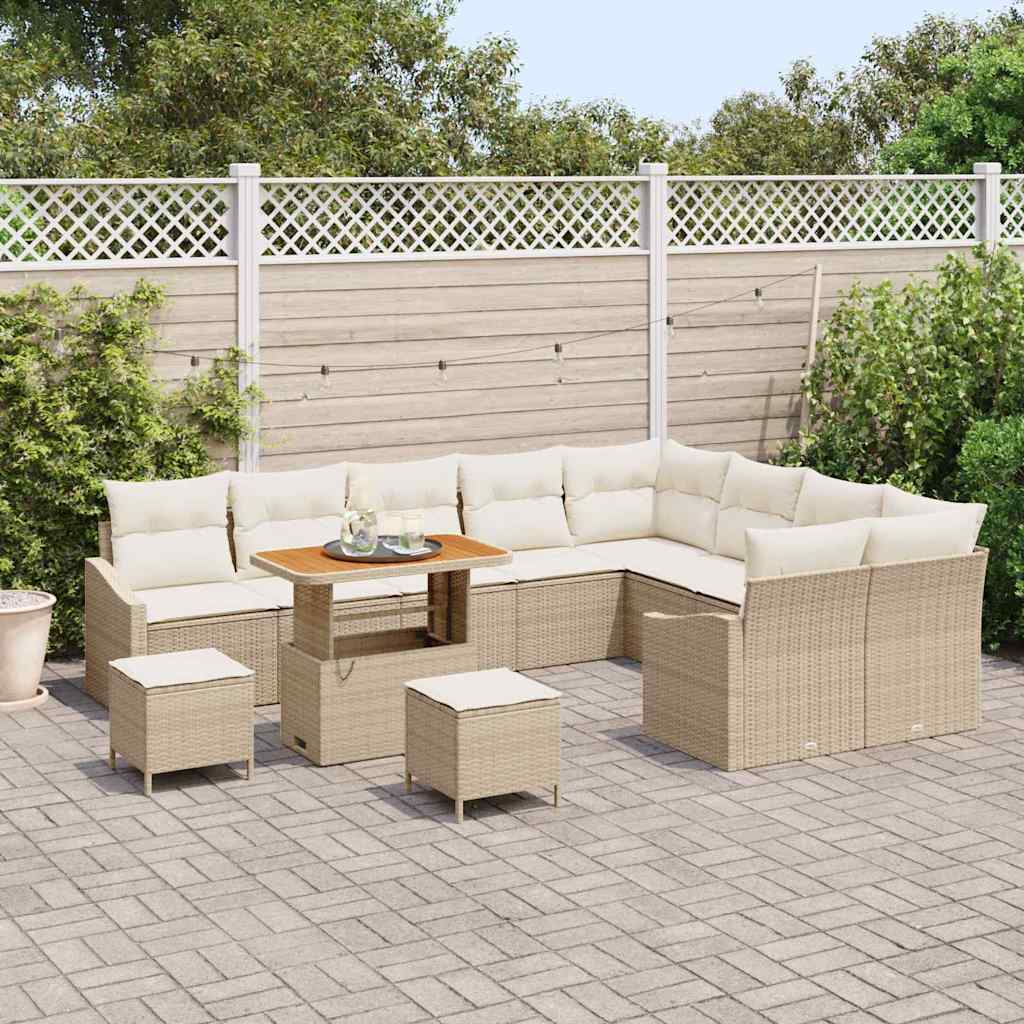 Havesofa Sæt 12 stk. 7-Antal sæder Beige Poly rattan