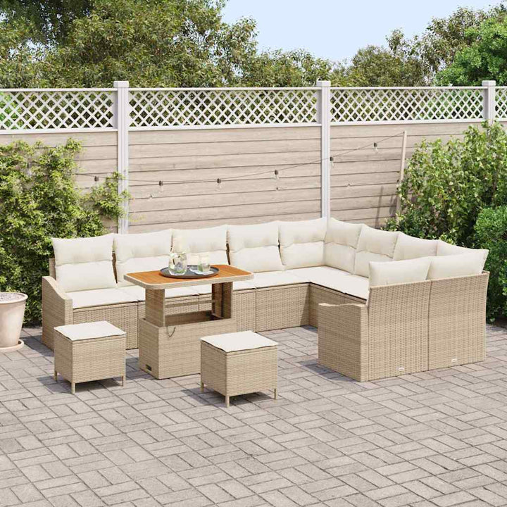 Havesofa Sæt 12 stk. 7-Antal sæder Beige Poly rattan