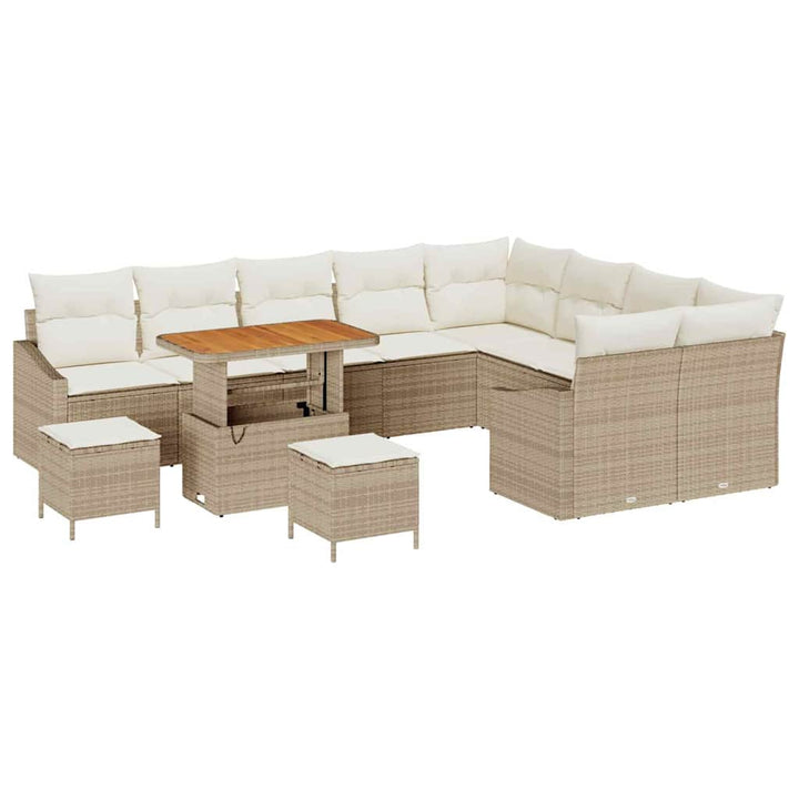 Havesofa Sæt 12 stk. 7-Antal sæder Beige Poly rattan