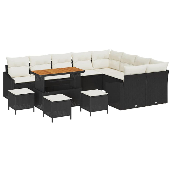 Havesofa Sæt med pude med opbevaring 13 pcs Sort Poly rattan