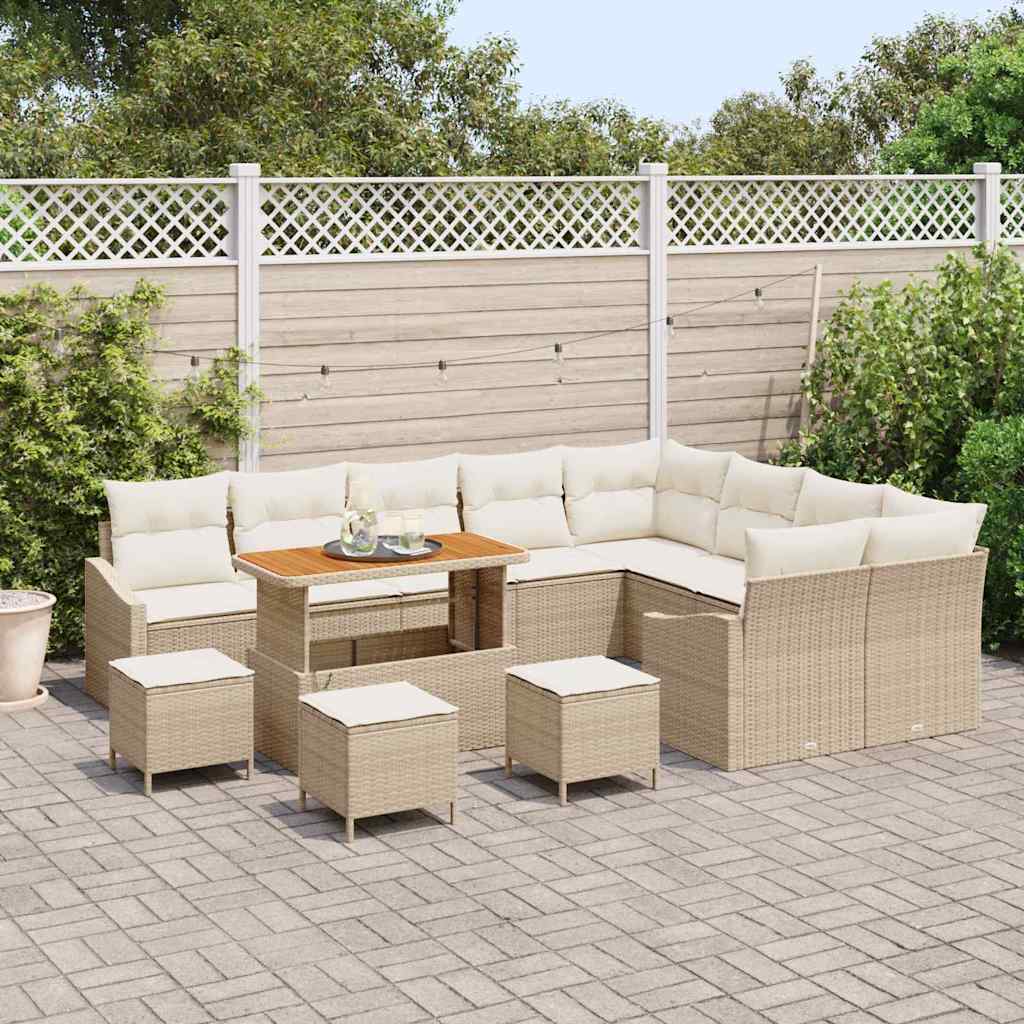 Havesofa Sæt med pude med opbevaring 13 pcs Beige Poly rattan