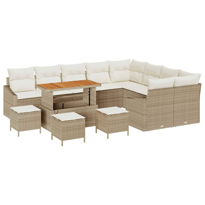 Havesofa Sæt med pude med opbevaring 13 pcs Beige Poly rattan