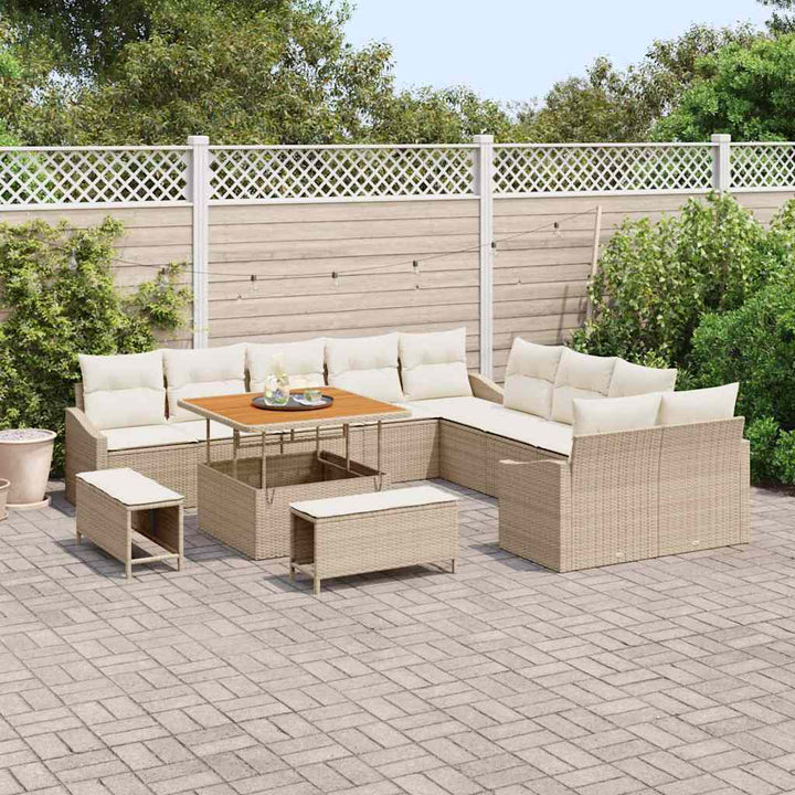 Havesofa Sæt med pude med opbevaring 13 pcs Beige Poly rattan