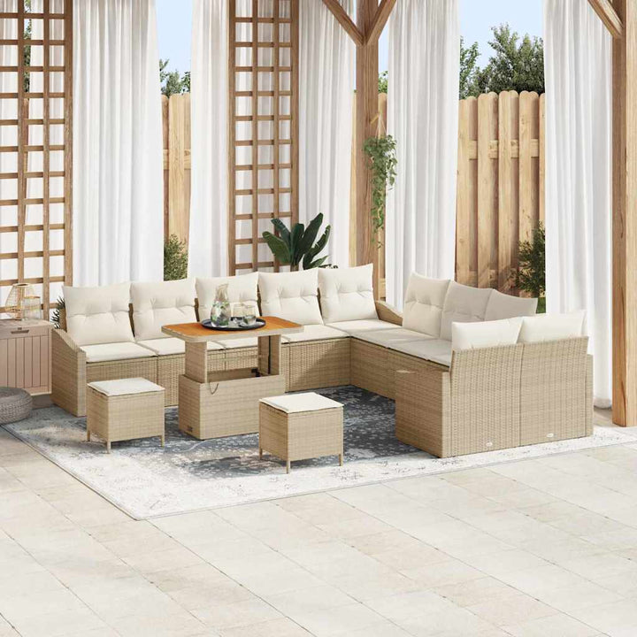 Havesofa Sæt med pude med opbevaring 13 pcs Beige Poly rattan