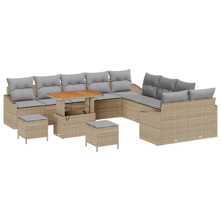 Havesofa Sæt med pude med opbevaring 13 pcs Beige Poly rattan