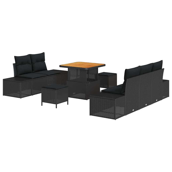 Havesofa Sæt med pude med opbevaring 8 pcs Sort Poly rattan