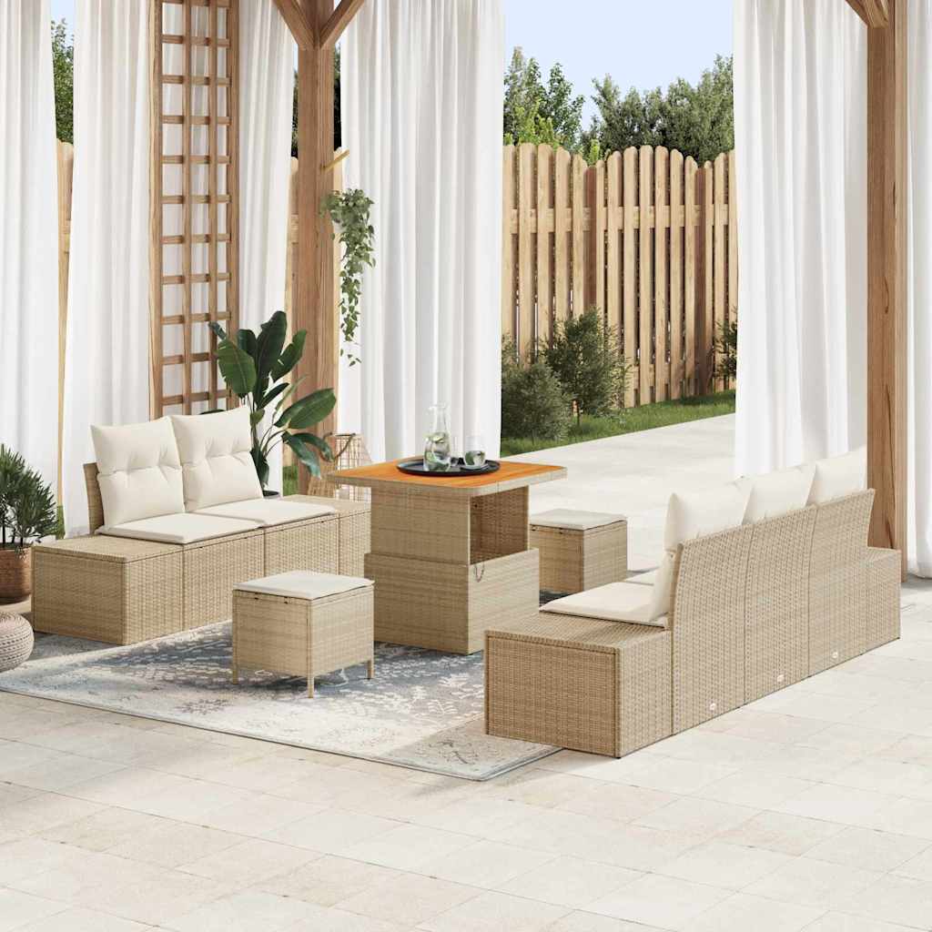Havesofa Sæt 8 stk. 7-Antal sæder Beige Poly rattan