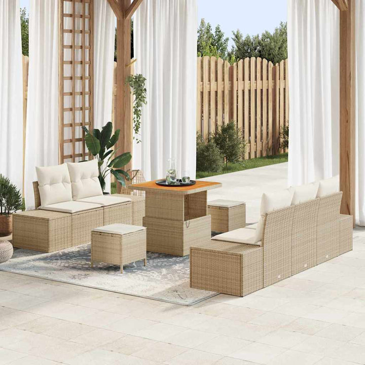 Havesofa Sæt 8 stk. 7-Antal sæder Beige Poly rattan