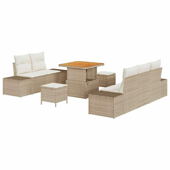 Havesofa Sæt 8 stk. 7-Antal sæder Beige Poly rattan