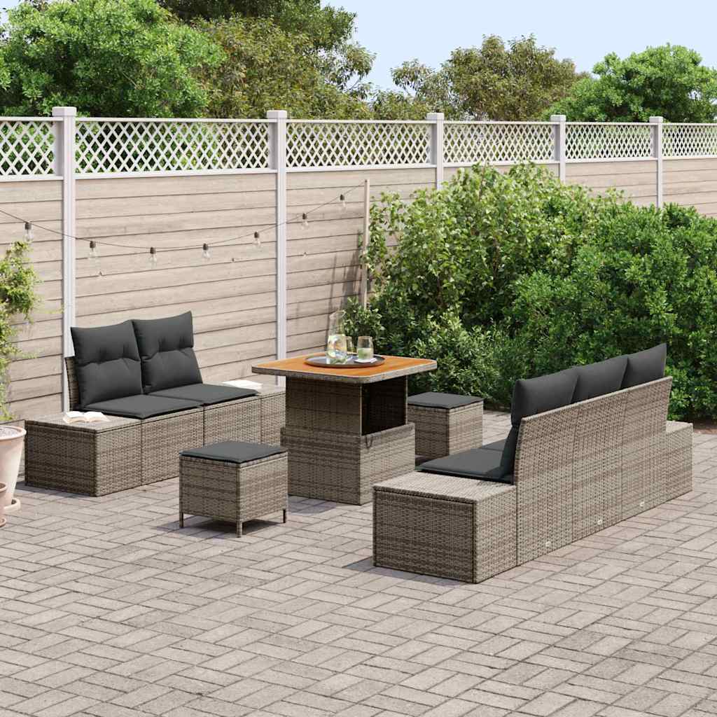 Havesofa Sæt med pude med opbevaring 8 pcs Grå Poly rattan
