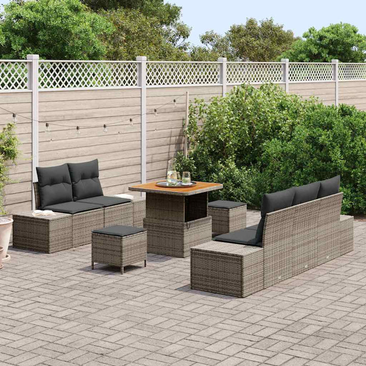 Havesofa Sæt med pude med opbevaring 8 pcs Grå Poly rattan