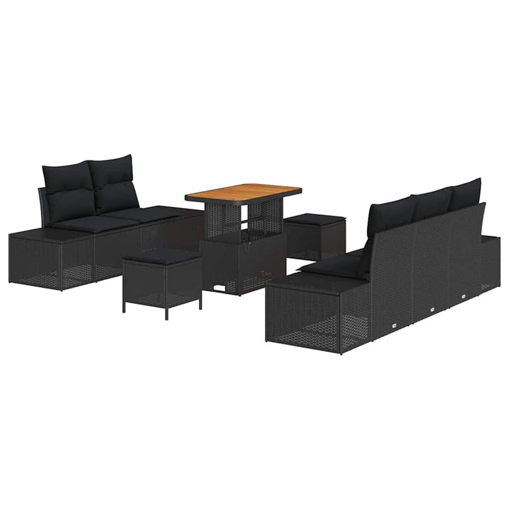 Havesofa Sæt med pude med opbevaring 8 pcs Sort Poly rattan