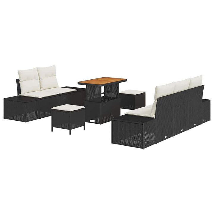 Havesofa Sæt med pude med opbevaring 8 pcs Sort Poly rattan