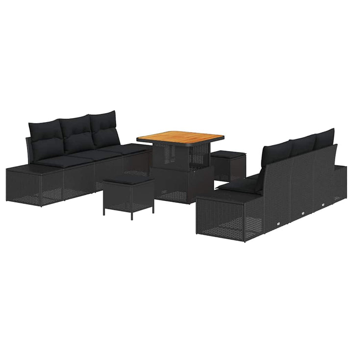 Havesofa Sæt med pude med opbevaring 9 pcs Sort Poly rattan