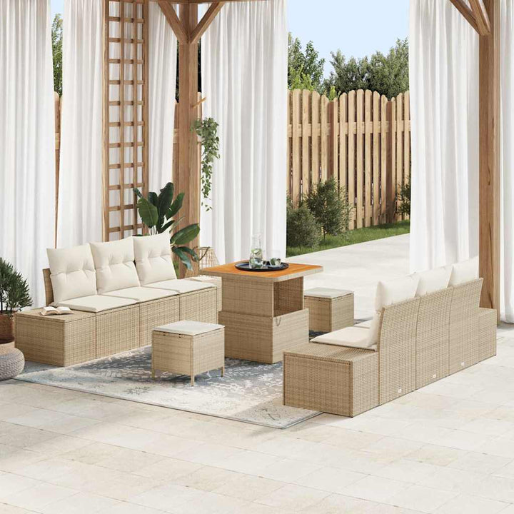 Havesofa Sæt 9 stk. 8-Antal sæder Beige Poly rattan