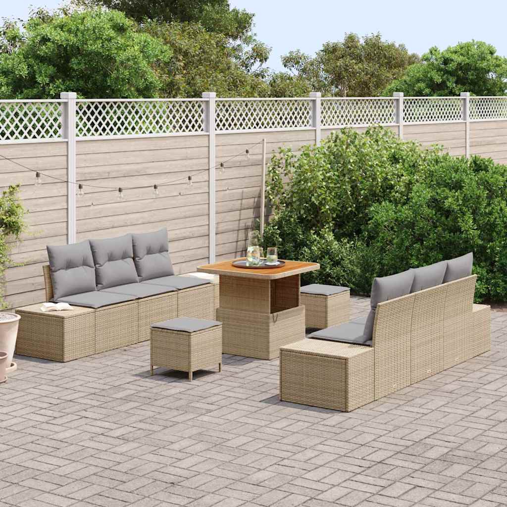 Havesofa Sæt med pude med opbevaring 9 pcs Beige Poly rattan