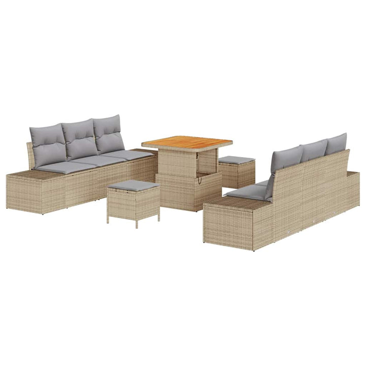 Havesofa Sæt med pude med opbevaring 9 pcs Beige Poly rattan