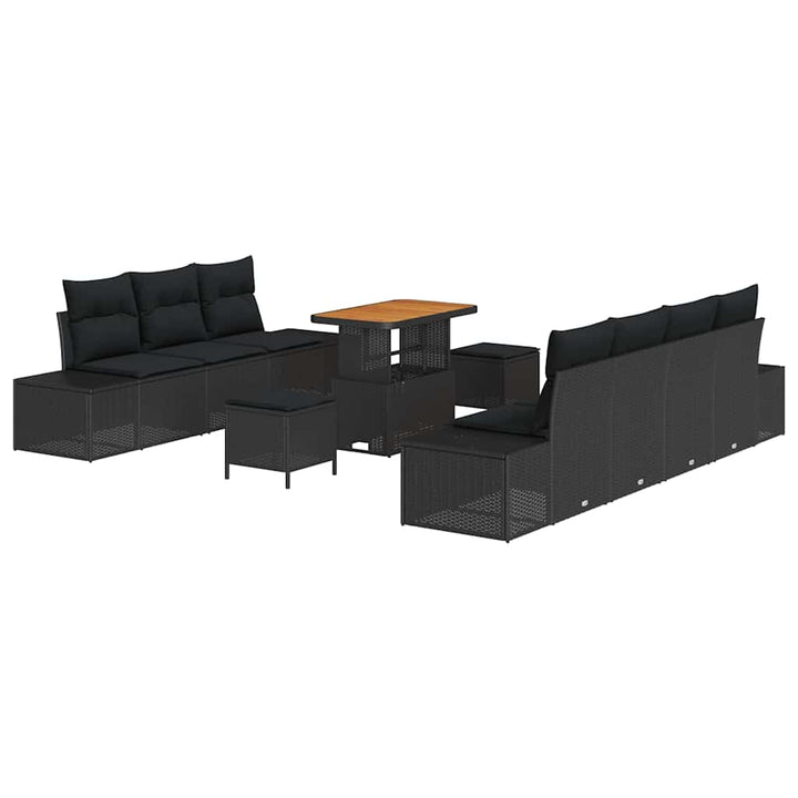 Havesofa Sæt med pude med opbevaring 10 pcs Sort Poly rattan