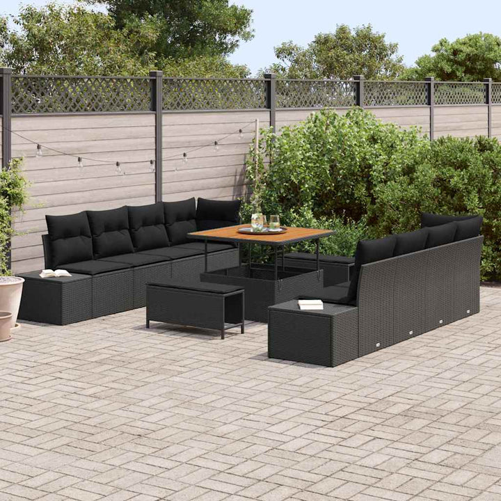 Havesofa Sæt med pude Sort 100 x 100 x 71 cm Poly rattan