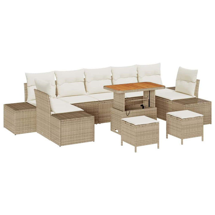 Havesofa Sæt med pude med opbevaring 10 pcs Beige Poly rattan
