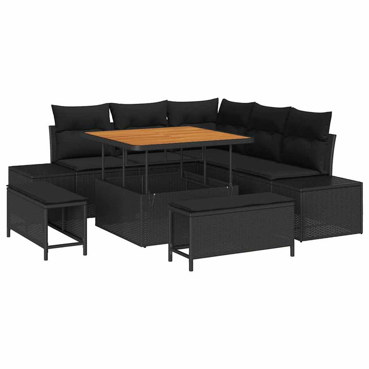 Havesofa Sæt med pude med opbevaring 8 pcs Sort Poly rattan